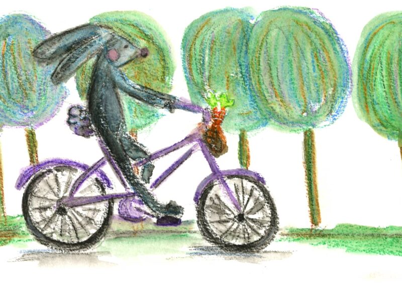 Bunny riding a bike in the park
